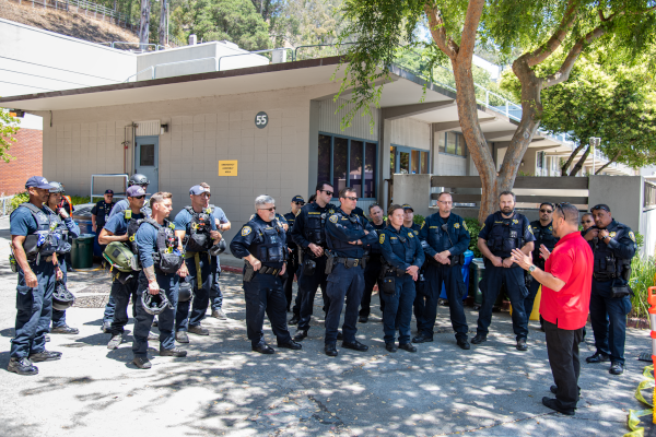 Local police, fire, and other public safety organizations participate in an active shooter drill with the Security & Emergency Services (SES) group at Lawrence Berkeley National Laboratory, Berkeley, California 07/31/2021.