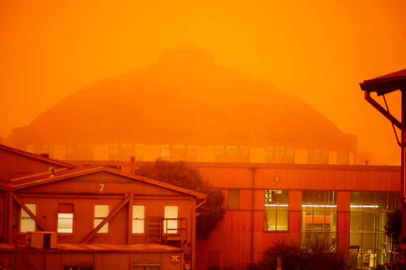 Views of various locations at Lawrence Berkeley National Laboratory are seen in the muted light caused by smoke from multiple wildfires which blanketed much of Northern California, 09/09/2020, Berkeley, California