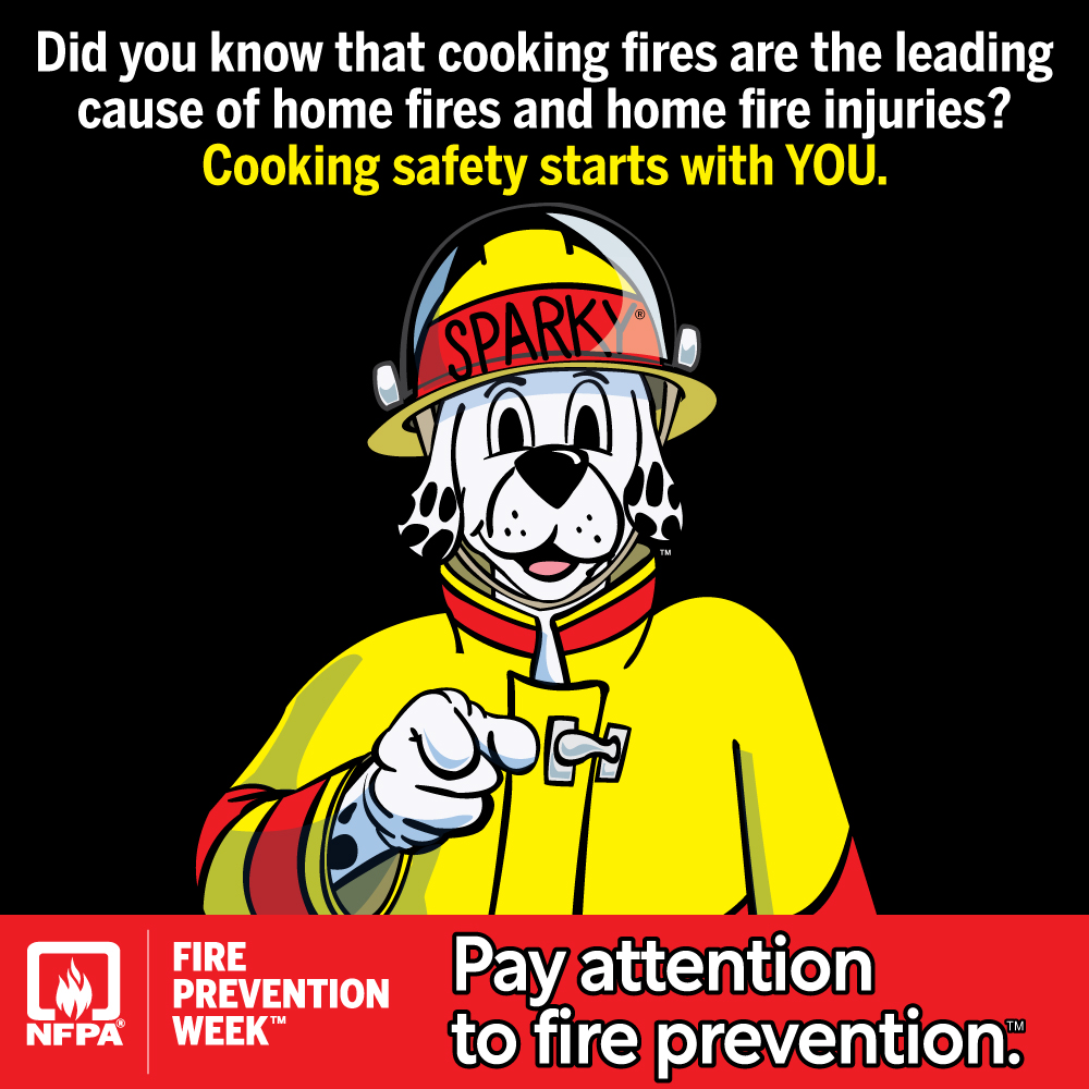 Did you know that cooking fires are the leading cause of home fires and home fire injuries?

Cooking safety starts with YOU.

Pay attention to fire prevention.